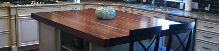 Walnut butcher block countertop prefinished with catalyzed conversion varnish