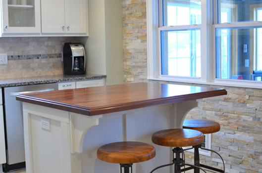 Small, Walnut Kitchen Island With Seating