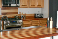 Brazilian Cherry and Maple Alternating Strip Butcher Block Countertop